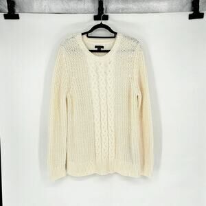Nautica Women's Cream Chunky Knit Cotton Blend Crew Neck Sweater - Size XXL